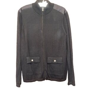 Michael Kors Full Zip Knit Cardigan Wool Sweater Shoulder Detail Men's‎ Medium